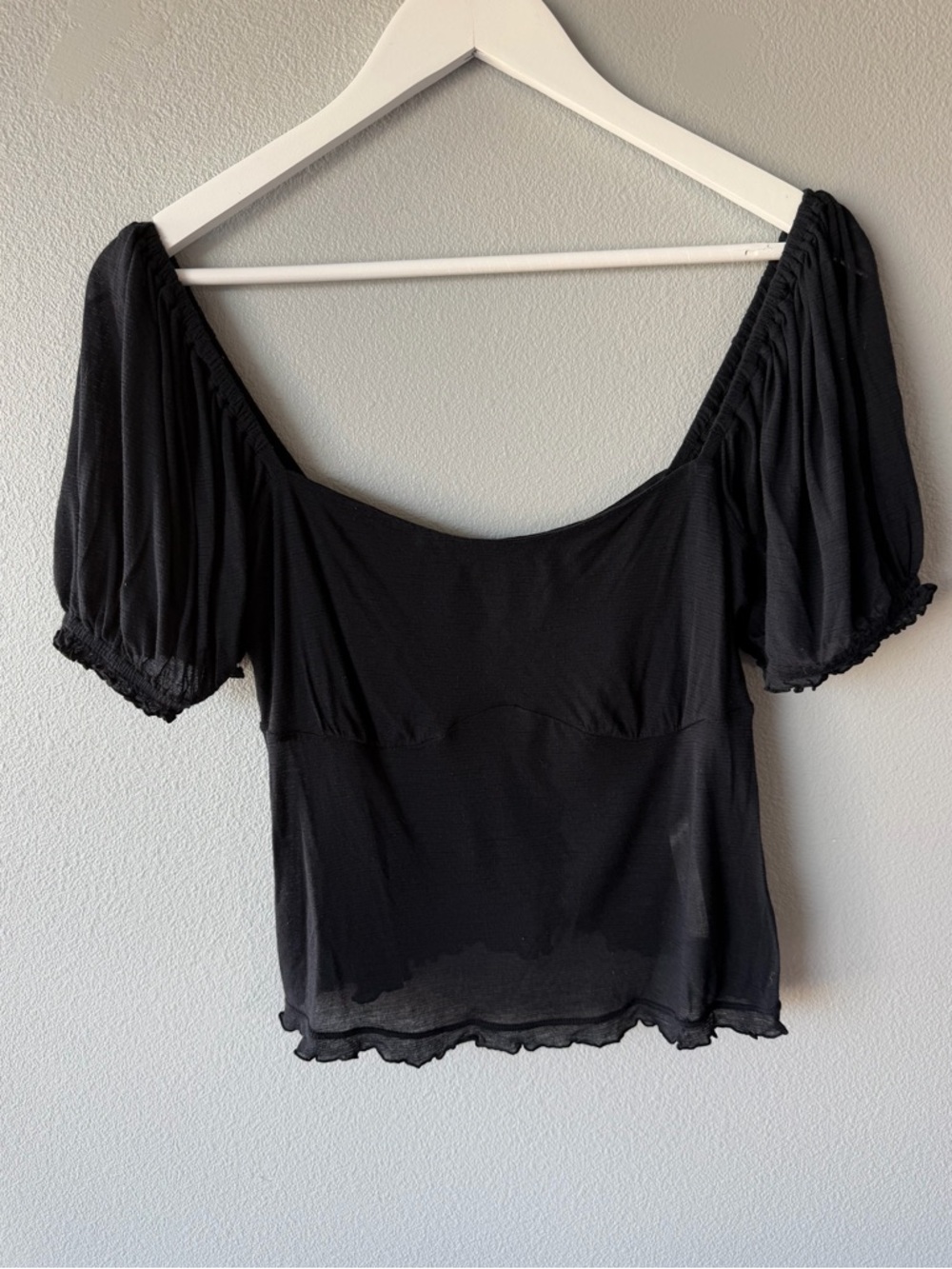 Free People Free-est black modal blend puff short sleeve top Women’s sz L